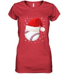 Christmas Stars baseball Ball Santa Hat Funny Sport Xmas Women's V-Neck T-Shirt Women's V-Neck T-Shirt - FordPhuMy