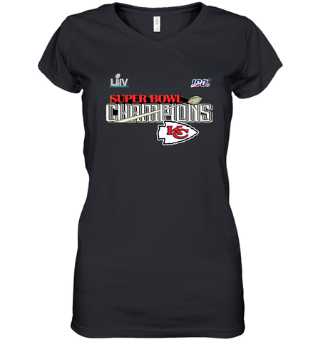 Youth Kansas City Chiefs NFL Pro Line by Fanatics Super Bowl LIV Champions Trophy Women's V-Neck T-Shirt Women's V-Neck T-Shirt / Black / S Women's V-Neck T-Shirt - FordPhuMy