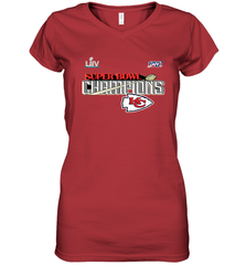 Youth Kansas City Chiefs NFL Pro Line by Fanatics Super Bowl LIV Champions Trophy Women's V-Neck T-Shirt Women's V-Neck T-Shirt - FordPhuMy
