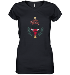 NBA Chicago Bulls Logo merry Christmas gilf Women's V-Neck T-Shirt