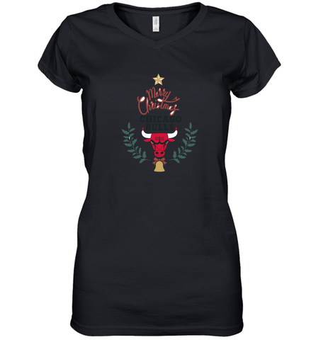 NBA Chicago Bulls Logo merry Christmas gilf Women's V-Neck T-Shirt Women's V-Neck T-Shirt / Black / S Women's V-Neck T-Shirt - FordPhuMy