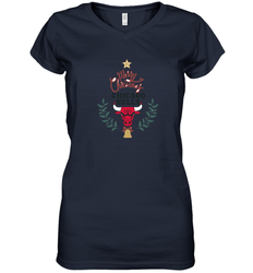 NBA Chicago Bulls Logo merry Christmas gilf Women's V-Neck T-Shirt