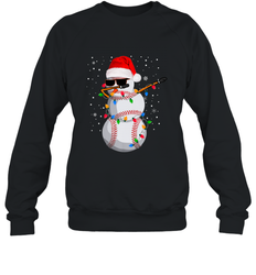 Dabbing Snowman Baseball Christmas Lights Pajama Tee Crewneck Sweatshirt