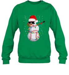 Dabbing Snowman Baseball Christmas Lights Pajama Tee Crewneck Sweatshirt Crewneck Sweatshirt - FordPhuMy