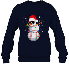 Dabbing Snowman Baseball Christmas Lights Pajama Tee Crewneck Sweatshirt