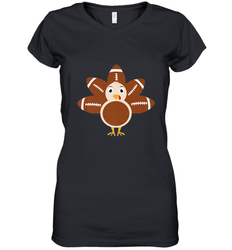 Funny Football Turkey Fall Thanksgiving Football Women's V-Neck T-Shirt