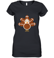 Funny Football Turkey Fall Thanksgiving Football Women's V-Neck T-Shirt Women's V-Neck T-Shirt - FordPhuMy
