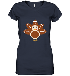 Funny Football Turkey Fall Thanksgiving Football Women's V-Neck T-Shirt