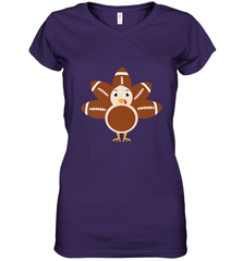 Funny Football Turkey Fall Thanksgiving Football Women's V-Neck T-Shirt Women's V-Neck T-Shirt - FordPhuMy