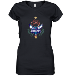NBA Charlotte Hornets Logo merry Christmas gilf Women's V-Neck T-Shirt