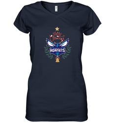 NBA Charlotte Hornets Logo merry Christmas gilf Women's V-Neck T-Shirt