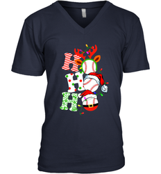 HO HO HO Baseball Santa Hat Christmas Men's V-Neck