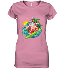 Christmas in July Santa Claus Hawaiian Surfing Gift Surf Women's V-Neck T-Shirt Women's V-Neck T-Shirt - FordPhuMy