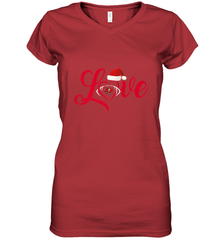 NFL Tampa Bay Buccaneers Logo Christmas Santa Hat Love Heart Football Team Women's V-Neck T-Shirt Women's V-Neck T-Shirt - FordPhuMy