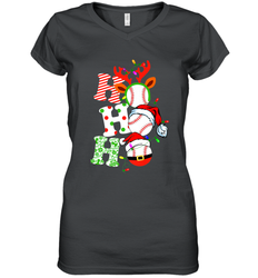 HO HO HO Baseball Santa Hat Christmas Women's V-Neck T-Shirt