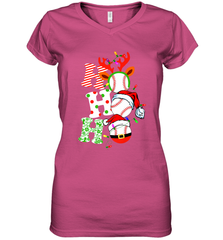 HO HO HO Baseball Santa Hat Christmas Women's V-Neck T-Shirt Women's V-Neck T-Shirt - FordPhuMy