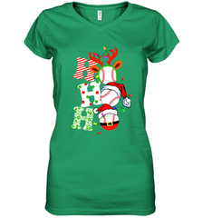 HO HO HO Baseball Santa Hat Christmas Women's V-Neck T-Shirt Women's V-Neck T-Shirt - FordPhuMy