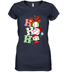 HO HO HO Baseball Santa Hat Christmas Women's V-Neck T-Shirt