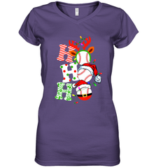HO HO HO Baseball Santa Hat Christmas Women's V-Neck T-Shirt Women's V-Neck T-Shirt - FordPhuMy