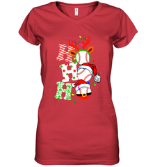 HO HO HO Baseball Santa Hat Christmas Women's V-Neck T-Shirt Women's V-Neck T-Shirt - FordPhuMy