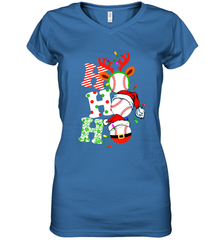 HO HO HO Baseball Santa Hat Christmas Women's V-Neck T-Shirt Women's V-Neck T-Shirt - FordPhuMy