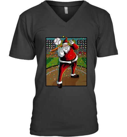 Baseball Santa Ugly Christmas Sports Graphic Print Design Men's V-Neck Men's V-Neck / Black / S Men's V-Neck - FordPhuMy