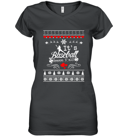 It's Baseball Season Ugly Sweater Christmas 2019 Women's V-Neck T-Shirt Women's V-Neck T-Shirt / Black / S Women's V-Neck T-Shirt - FordPhuMy