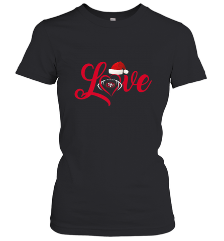 NFL San Francisco 49ers Logo Christmas Santa Hat Love Heart Football Team Women's T-Shirt Women's T-Shirt / Black / S Women's T-Shirt - FordPhuMy