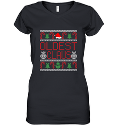 Oldest Claus Santa Hat Christmas Gift Matching Family Ugly Women's V-Neck T-Shirt