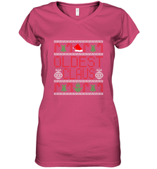 Oldest Claus Santa Hat Christmas Gift Matching Family Ugly Women's V-Neck T-Shirt Women's V-Neck T-Shirt - FordPhuMy