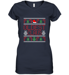 Oldest Claus Santa Hat Christmas Gift Matching Family Ugly Women's V-Neck T-Shirt