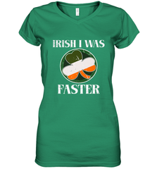 Irish I Was Faster Funny Running St Patricks Day Women's V-Neck T-Shirt Women's V-Neck T-Shirt - FordPhuMy