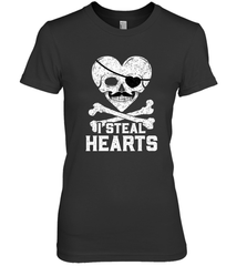 I Steal Hearts Valentine's Day Pirate Skull Art Graphics Women's Premium T-Shirt Women's Premium T-Shirt - FordPhuMy