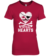 I Steal Hearts Valentine's Day Pirate Skull Art Graphics Women's Premium T-Shirt Women's Premium T-Shirt - FordPhuMy