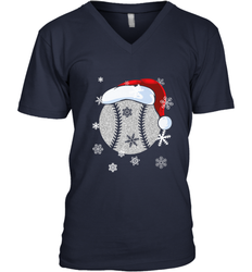 Baseball Ball Christmas Santa Hat Snowflakes Gift  Baseball Men's V-Neck