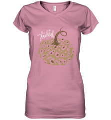 Mens Womens Thankful Pumpkin Fall Leopard Print Women's V-Neck T-Shirt Women's V-Neck T-Shirt - FordPhuMy
