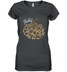 Mens Womens Thankful Pumpkin Fall Leopard Print Women's V-Neck T-Shirt Women's V-Neck T-Shirt - FordPhuMy
