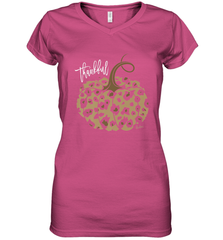 Mens Womens Thankful Pumpkin Fall Leopard Print Women's V-Neck T-Shirt Women's V-Neck T-Shirt - FordPhuMy