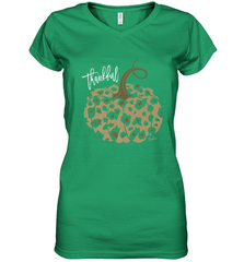 Mens Womens Thankful Pumpkin Fall Leopard Print Women's V-Neck T-Shirt Women's V-Neck T-Shirt - FordPhuMy