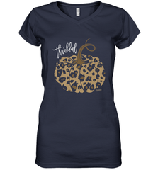 Mens Womens Thankful Pumpkin Fall Leopard Print Women's V-Neck T-Shirt Women's V-Neck T-Shirt - FordPhuMy