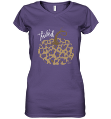 Mens Womens Thankful Pumpkin Fall Leopard Print Women's V-Neck T-Shirt Women's V-Neck T-Shirt - FordPhuMy