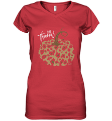 Mens Womens Thankful Pumpkin Fall Leopard Print Women's V-Neck T-Shirt Women's V-Neck T-Shirt - FordPhuMy