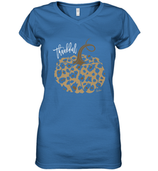 Mens Womens Thankful Pumpkin Fall Leopard Print Women's V-Neck T-Shirt Women's V-Neck T-Shirt - FordPhuMy