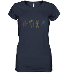 Love ASL Sign language Alphabet Valentines Day Gift idea Women's V-Neck T-Shirt Women's V-Neck T-Shirt - FordPhuMy