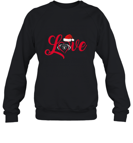 NFL Oakland Raiders Logo Christmas Santa Hat Love Heart Football Team Crewneck Sweatshirt Crewneck Sweatshirt / Black / S Crewneck Sweatshirt - FordPhuMy