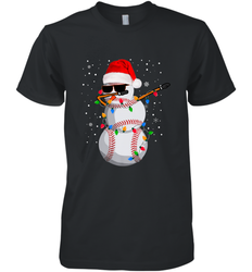 Dabbing Snowman Baseball Christmas Lights Pajama Tee Men's Premium T-Shirt