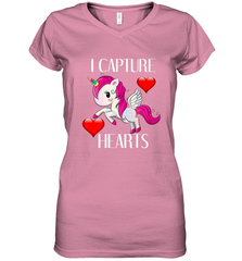 Girls Valentine's Day Unicorn I Capture Hearts Kids Gift Women's V-Neck T-Shirt Women's V-Neck T-Shirt - FordPhuMy