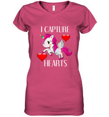Girls Valentine's Day Unicorn I Capture Hearts Kids Gift Women's V-Neck T-Shirt Women's V-Neck T-Shirt - FordPhuMy