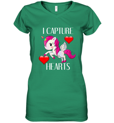 Girls Valentine's Day Unicorn I Capture Hearts Kids Gift Women's V-Neck T-Shirt Women's V-Neck T-Shirt - FordPhuMy