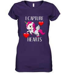Girls Valentine's Day Unicorn I Capture Hearts Kids Gift Women's V-Neck T-Shirt Women's V-Neck T-Shirt - FordPhuMy